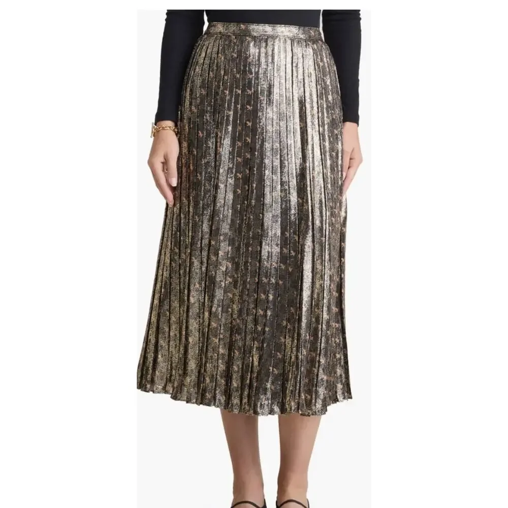 Women's Metallic Pleated Midi Sexy Romantic Skirt Vineyard Vines Size L NWT